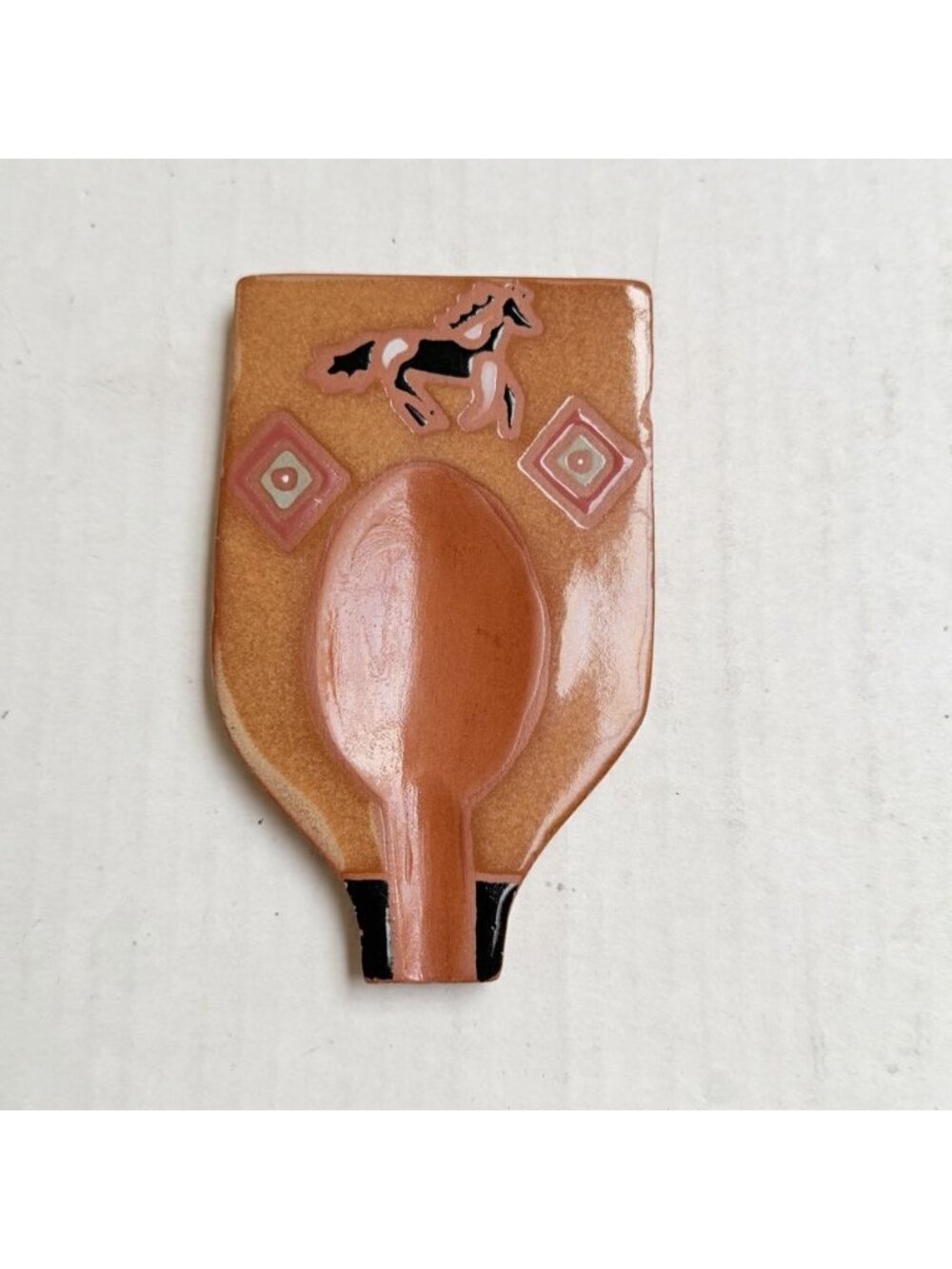 Native Spoon Rest Holder Horse Pottery Folk Art Decor Gift